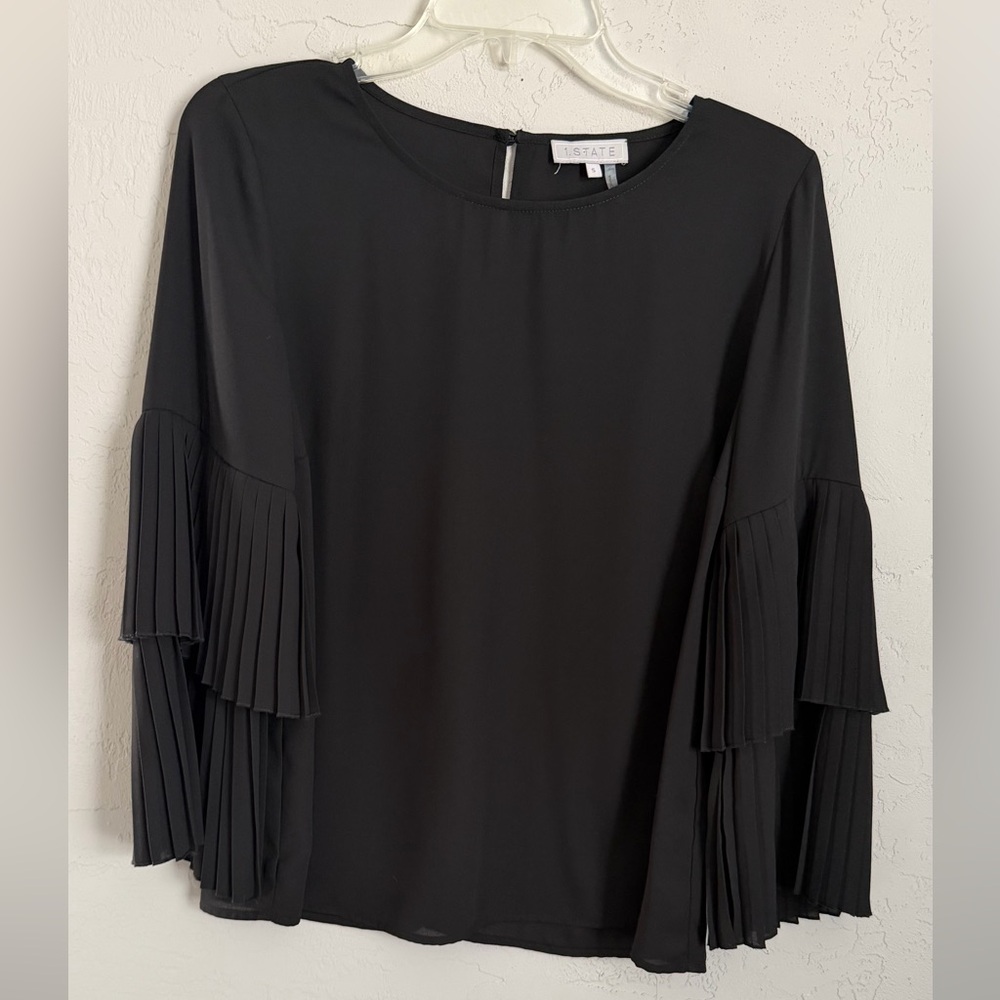 1. State Black Tiered Crimp Sleeve Blouse